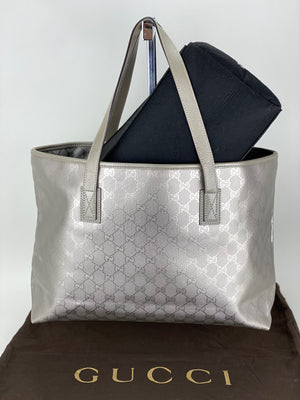 gucci silver metallic tote