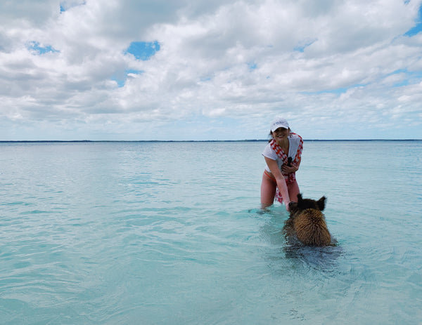 Claire Ellis, founder of Malibu Apothecary, in the Abacos on No Name Cay in Bahamas