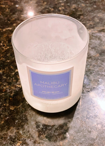 Malibu Apothecary Clear Gloss Candle frozen to remove candle wax