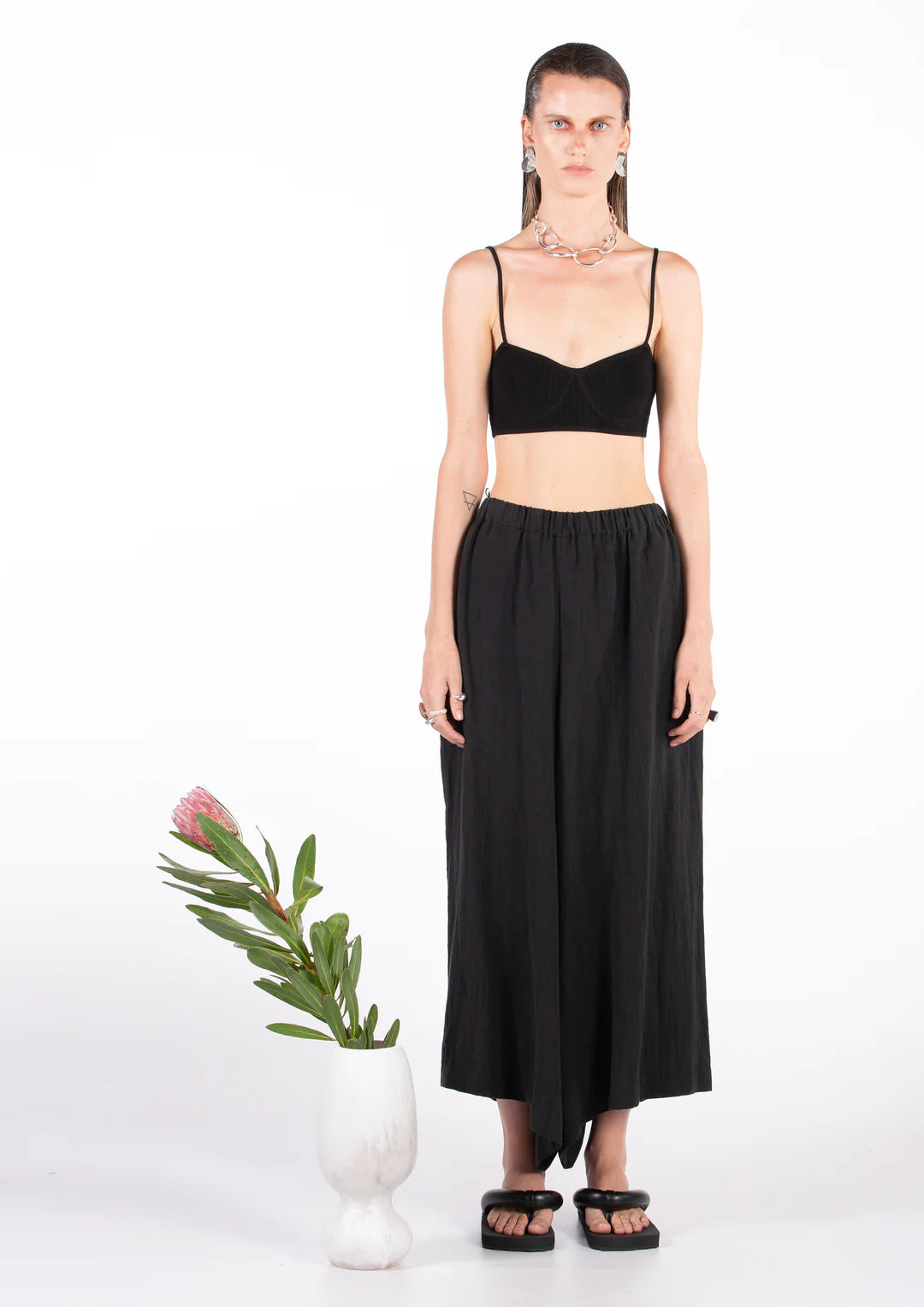 Matlee Linen Asymmetric Culotte Black