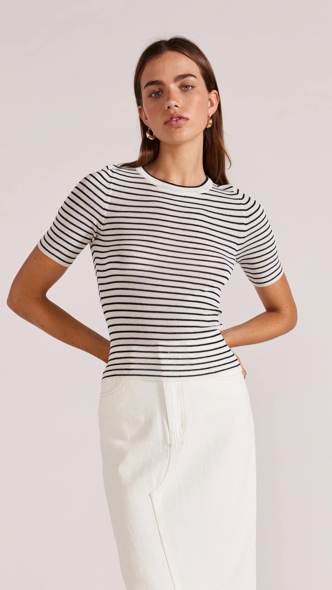 Staple The Label Maxie Knit Tee Navy Stripe