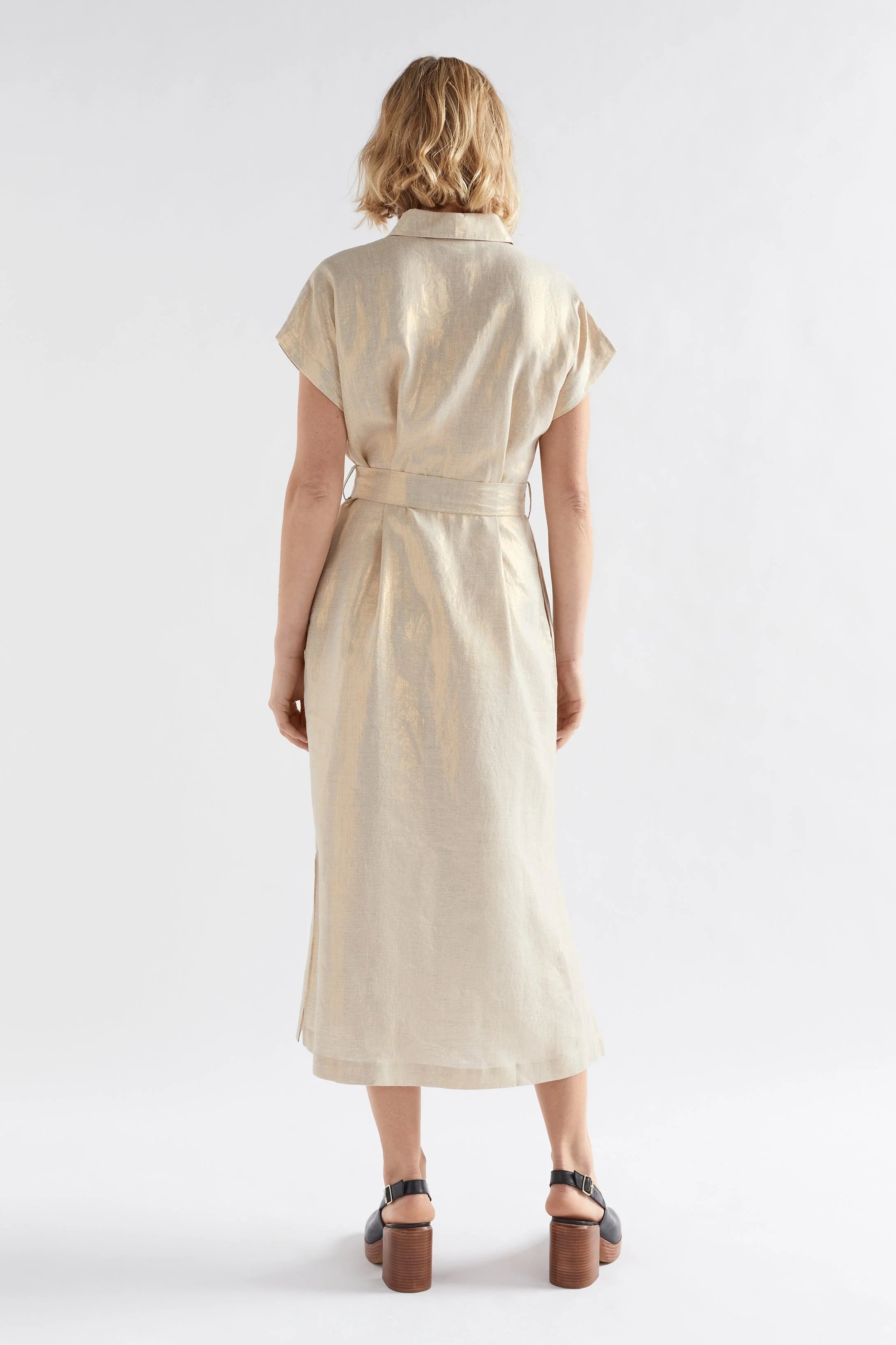 Elk Metalen Shirt Dress Gold Linen