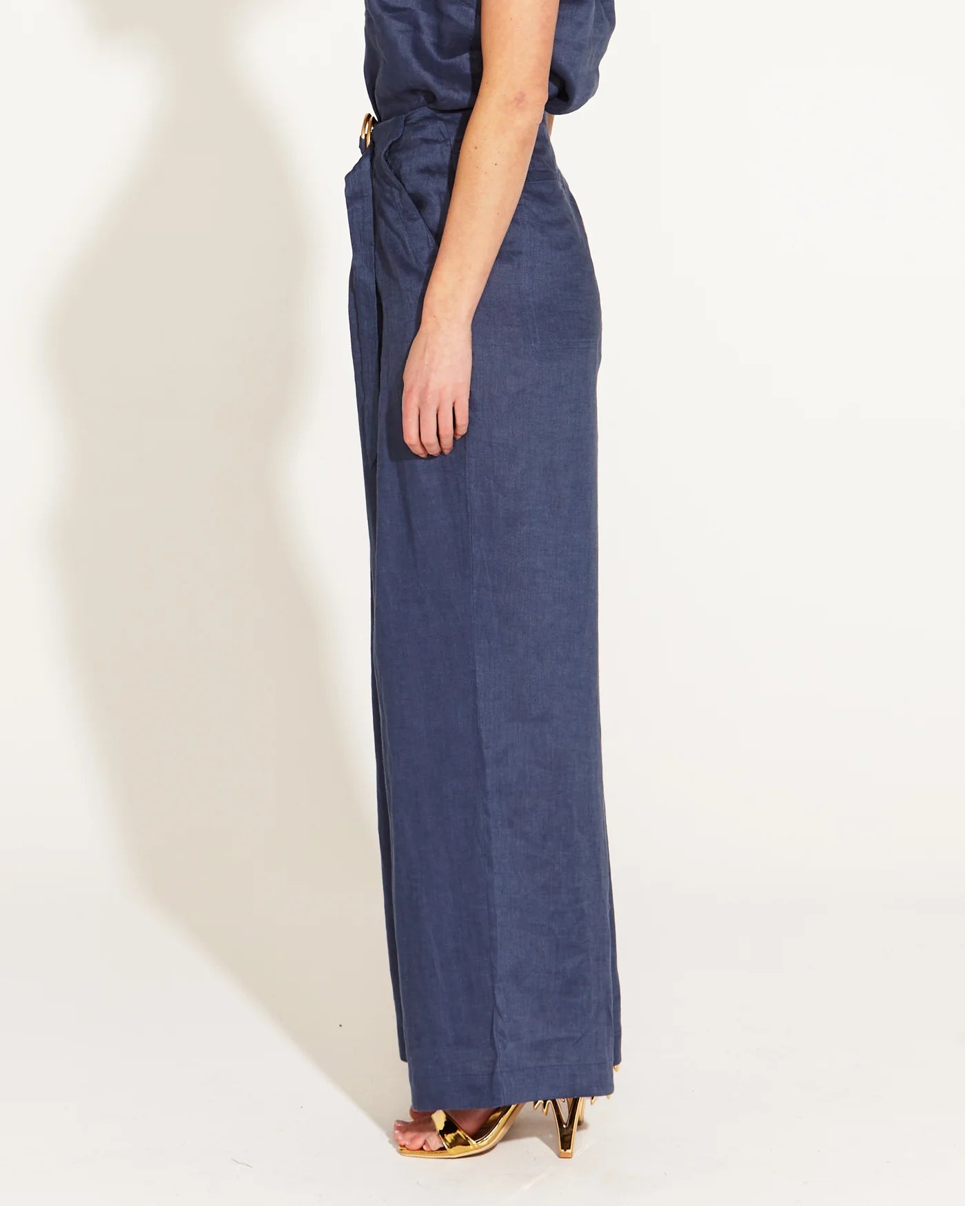 Fate + Becker A Walk In The Park High Waisted Belted Wide Leg Pant Navy