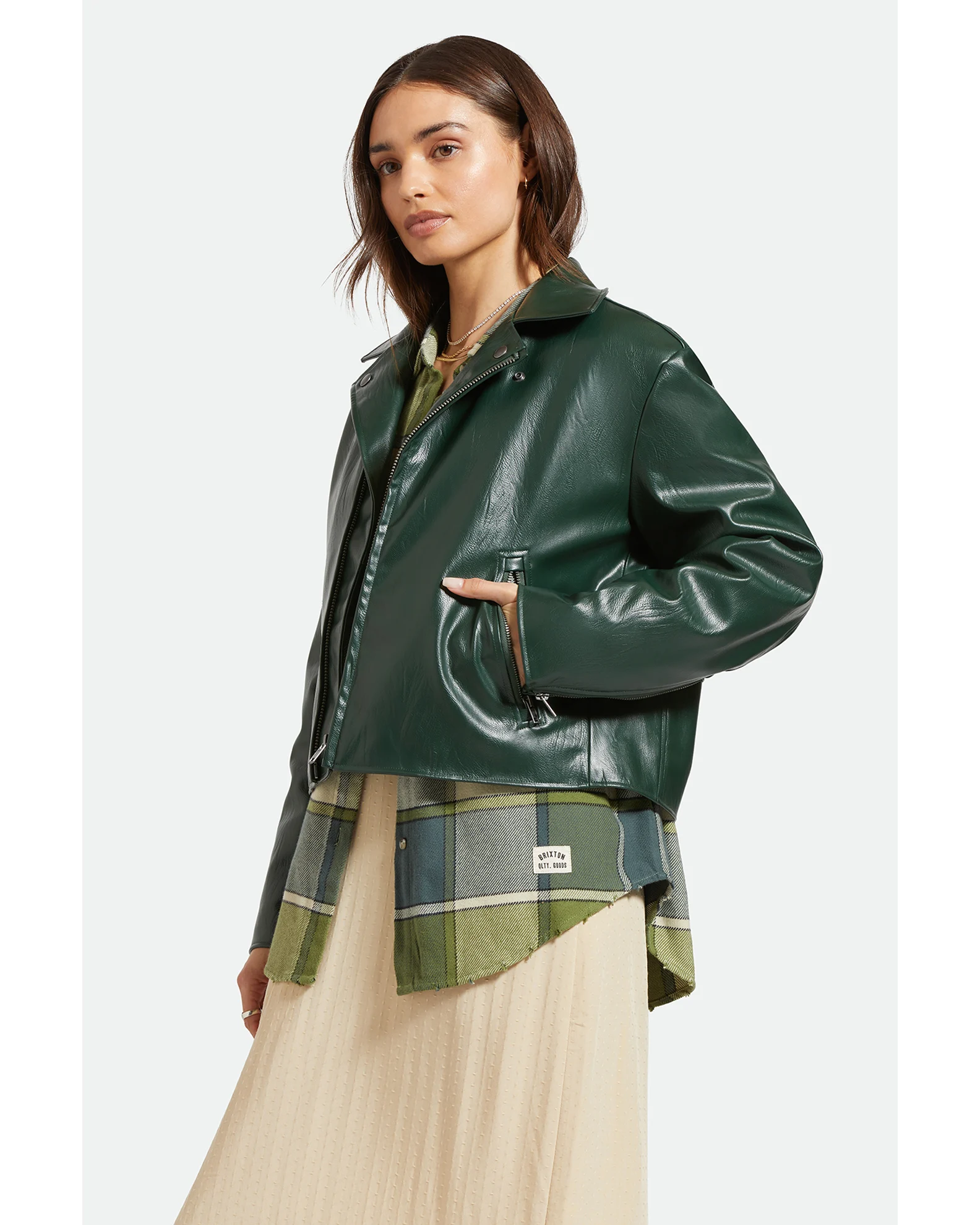 Brixton The Moto Vegan Leather Jacket Pine Needle