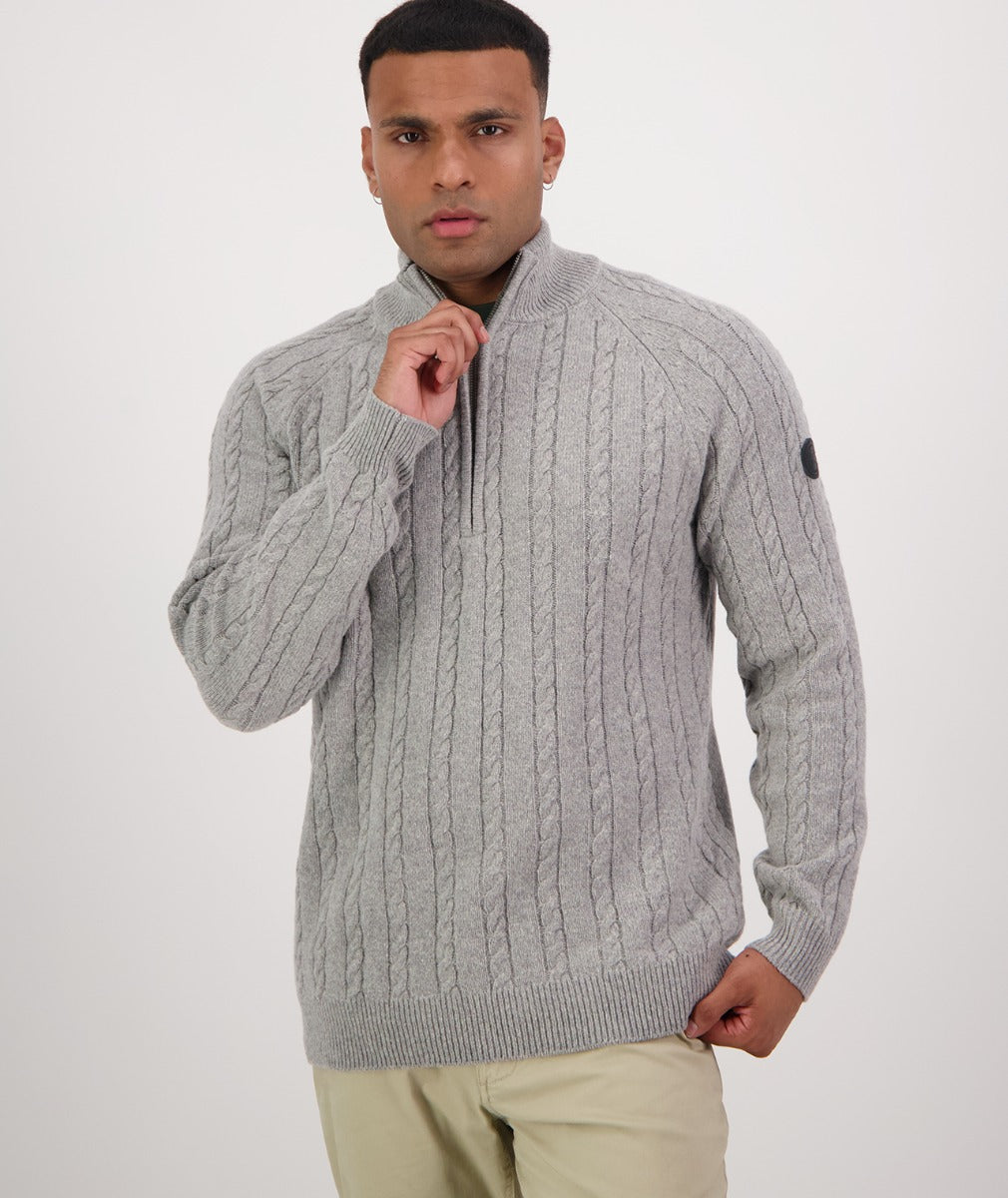 Swanndri Doncaster 1/4 Zip Cable Knit Grey Marle