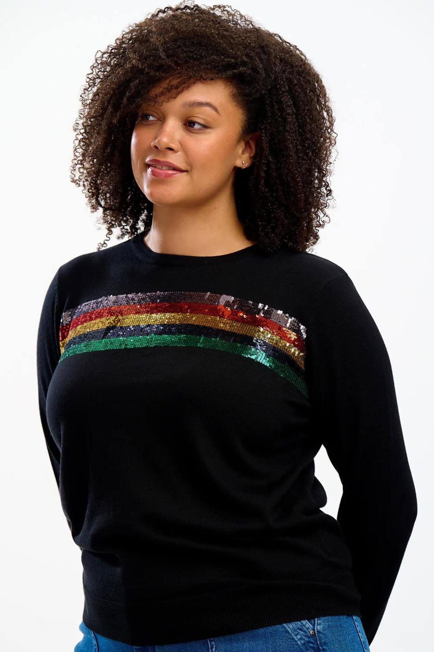 Sugarhill Brighton Cece Sequin Jumper Black Autumn Rainbow