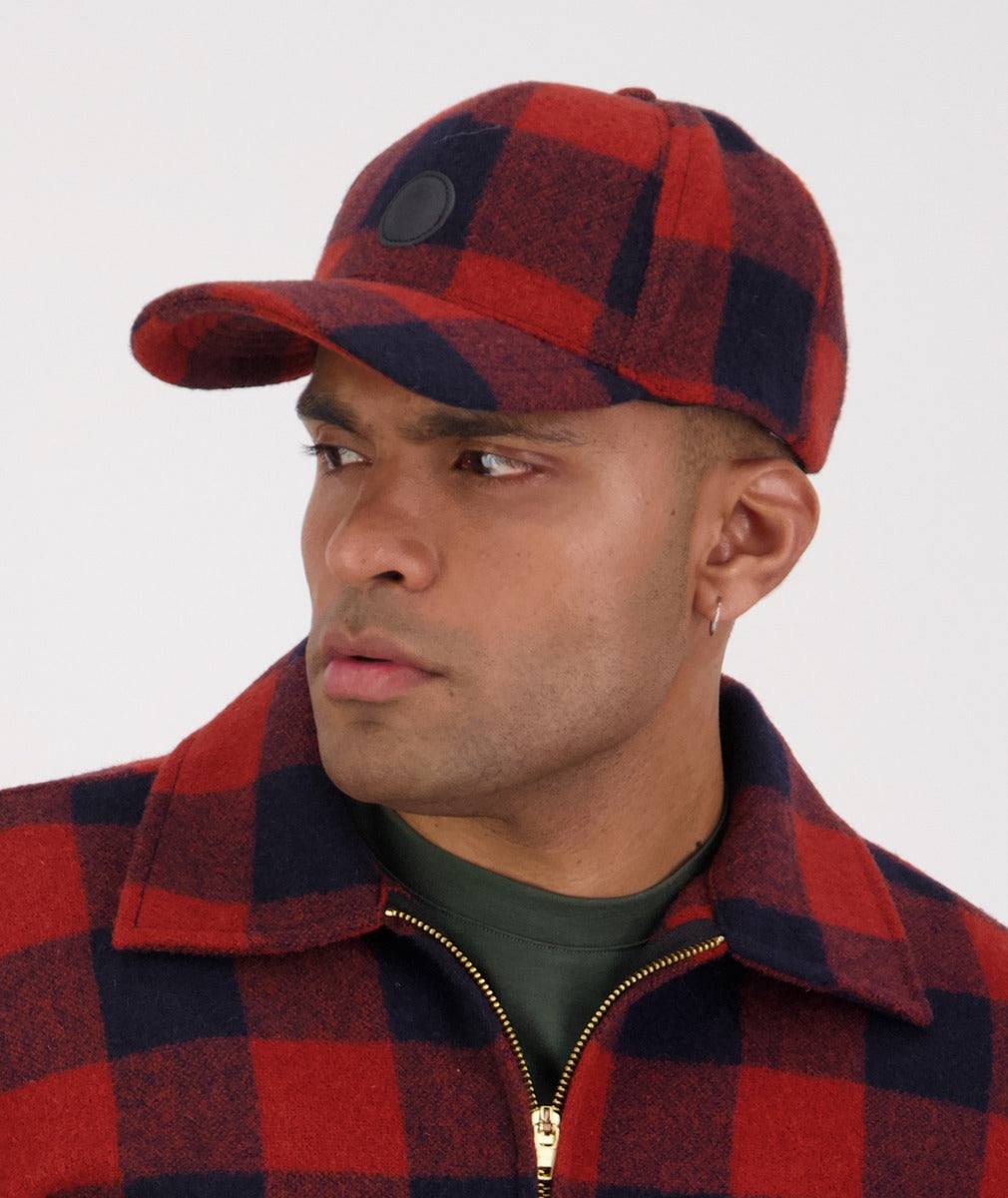 Swanndri Swanni Wool Check Baseball Cap Burnt Merlot Check