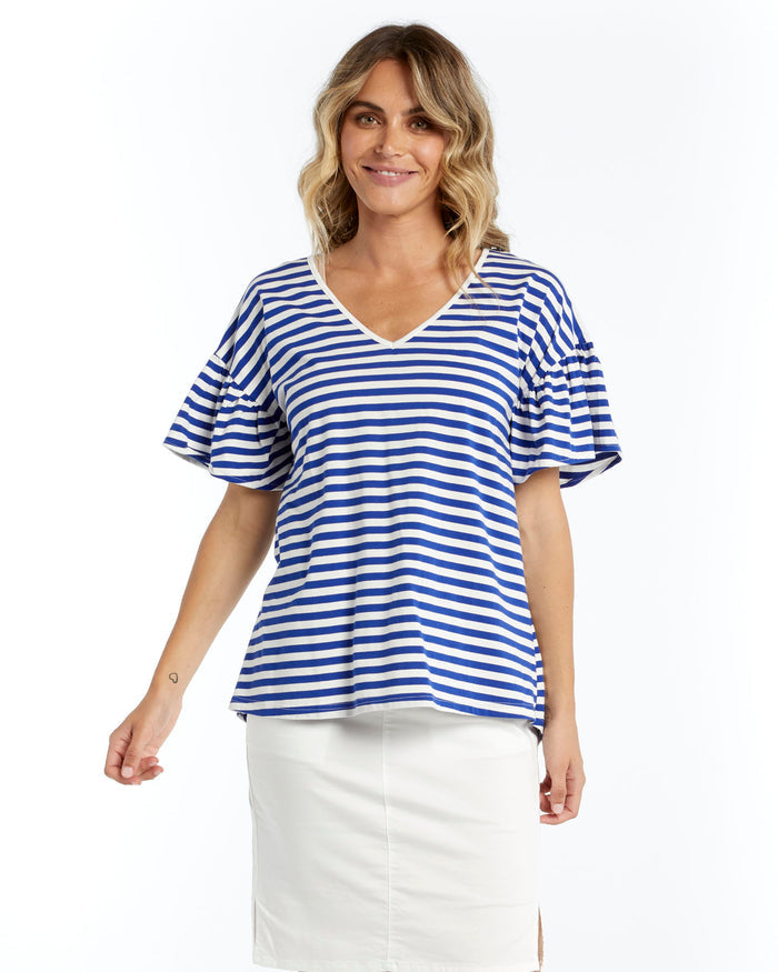 Betty Basics Alessi Frill Top Iris Blue Stripe