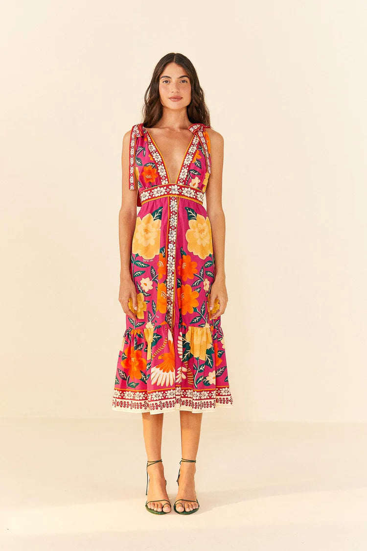 Farm Rio Flower Tapestry Midi Dress