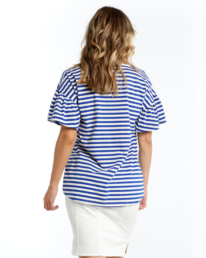 Betty Basics Alessi Frill Top Iris Blue Stripe