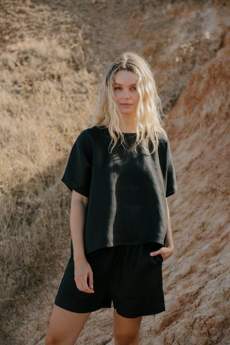 Hemp Clothing Australia Boxy Top Black