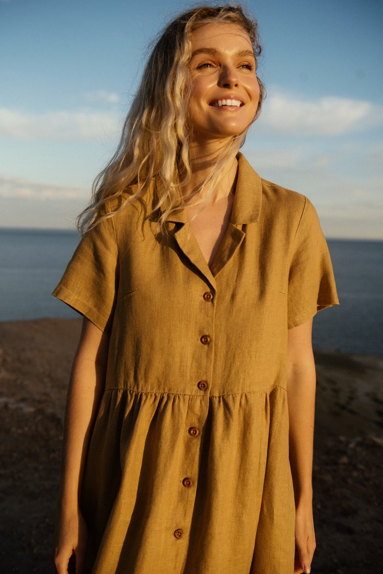 Hemp Clothing Australia Day Dress Ochre