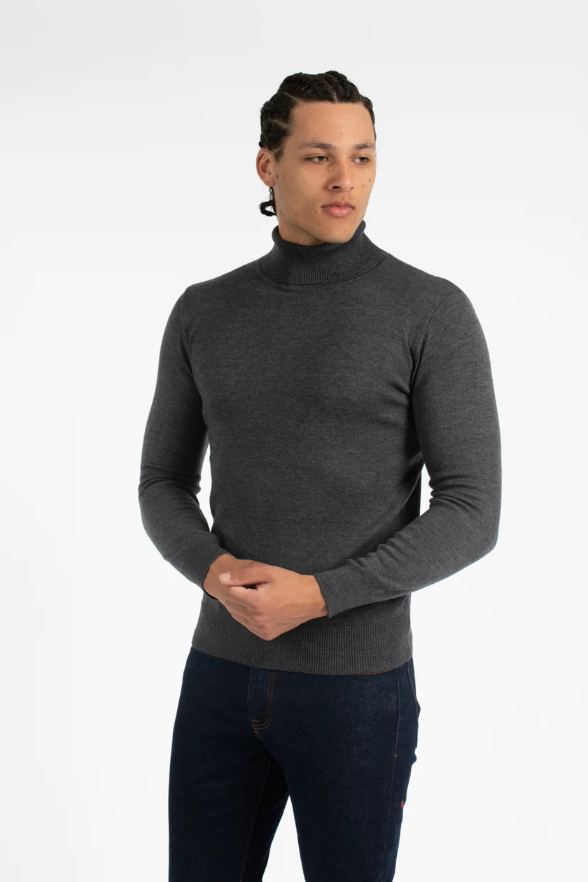 James Harper JHK29 Turtleneck Knit Charcoal Marle