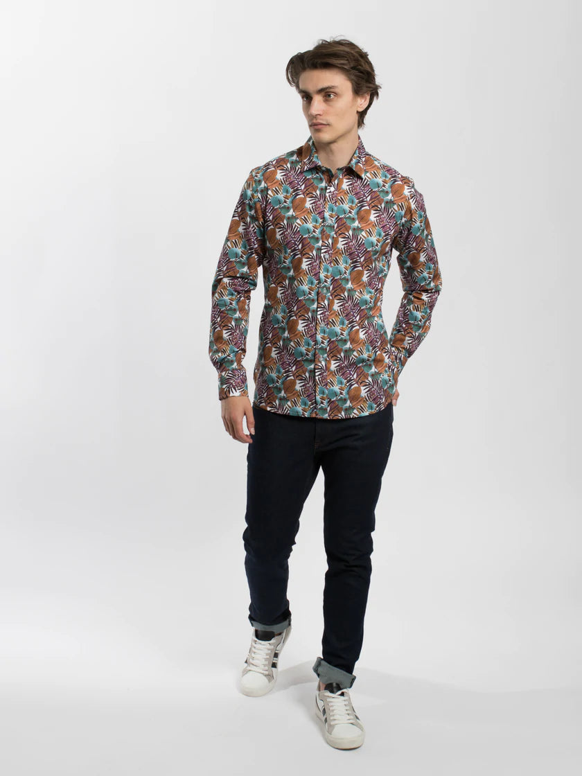 James Harper JHS412 L/S Foliage Shirt Rhubarb