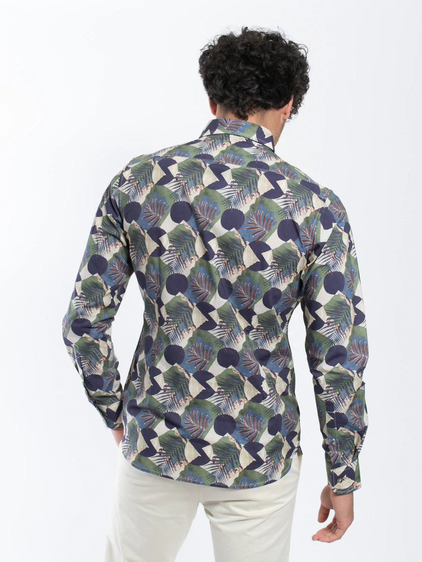 James Harper JHS413 L/S Abstract Palm Shirt Navy