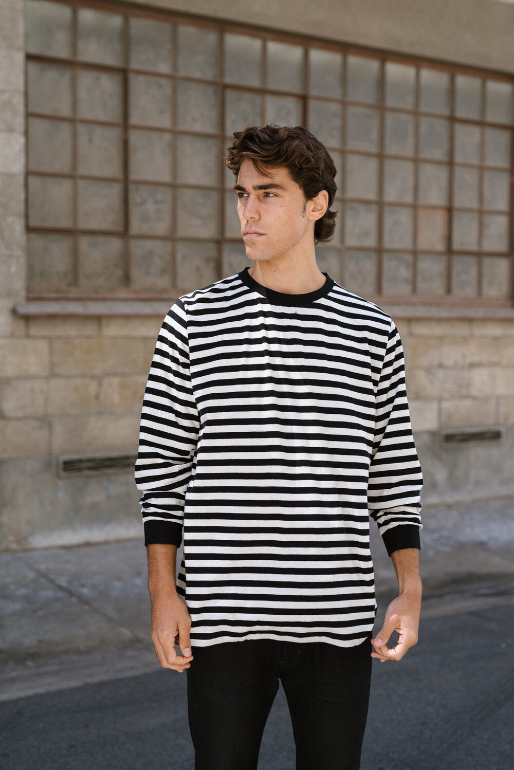 Hemp Clothing Australia Boxy LS Tee Stripe Black / White