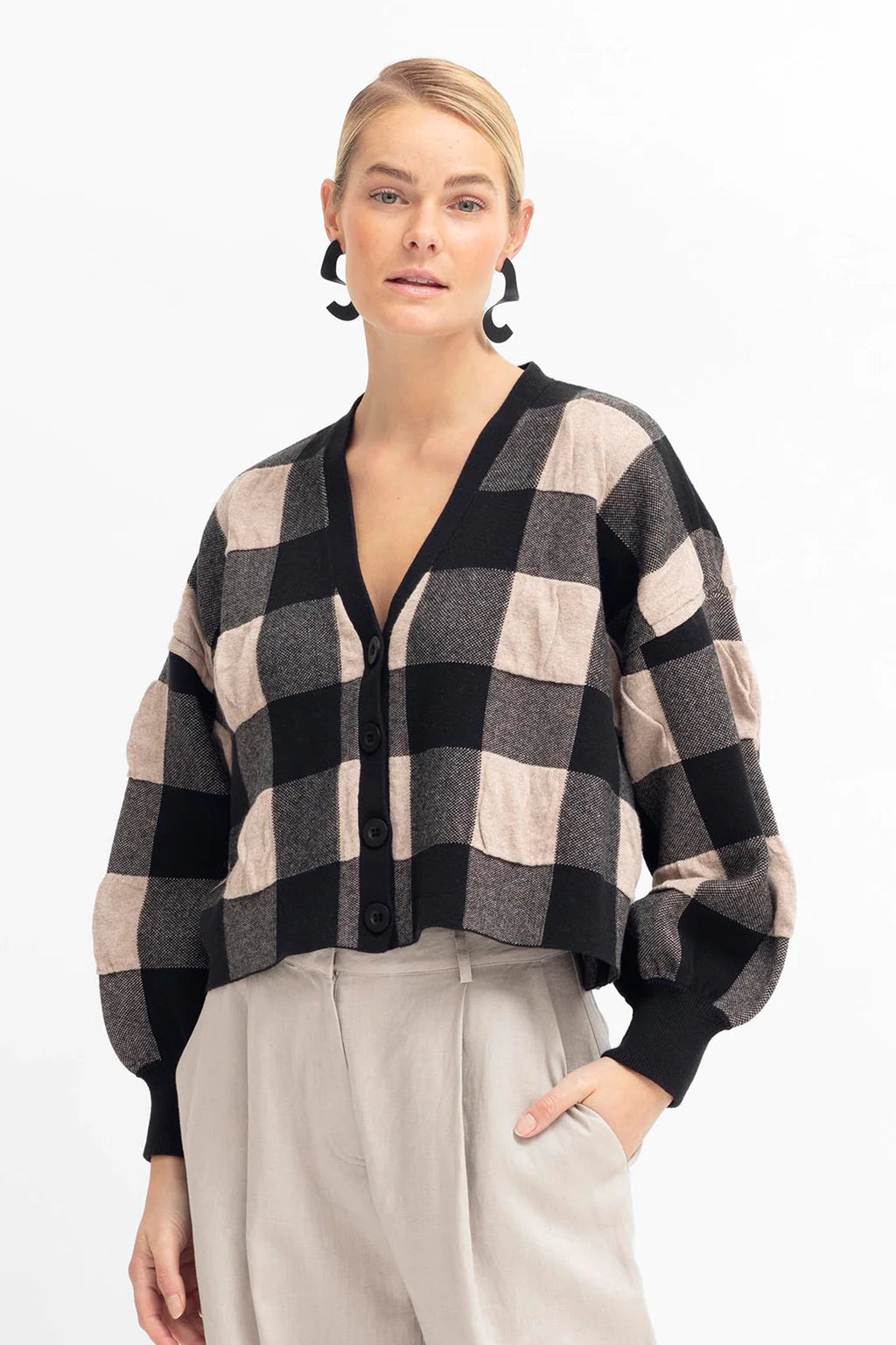 Elk Karo Cardigan Black/Camel Gingham