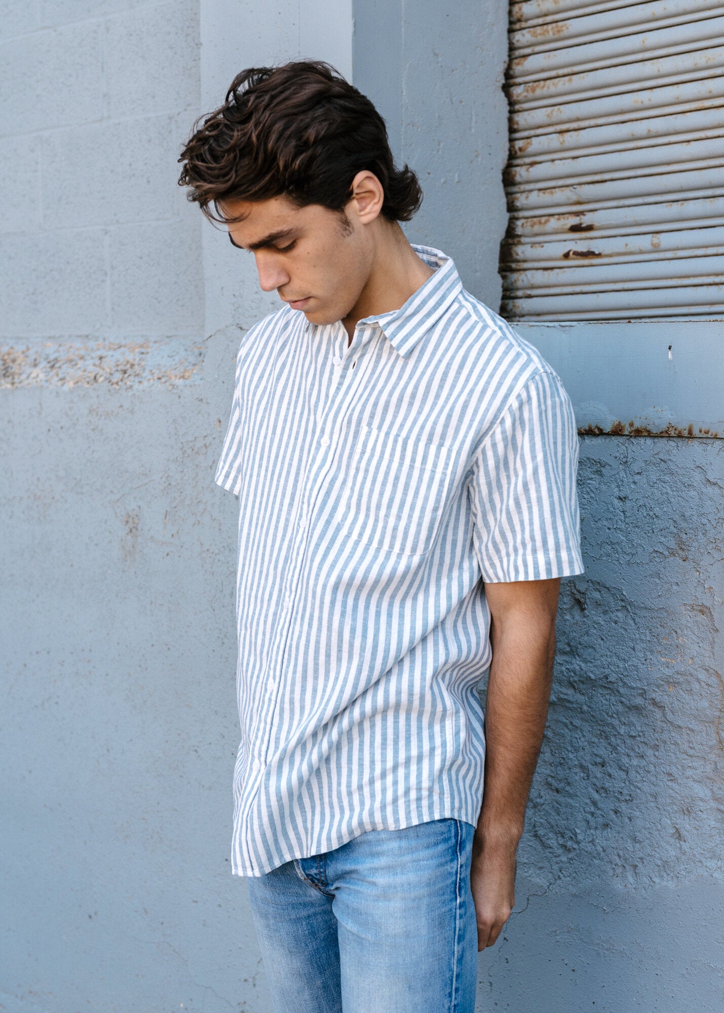 Hemp Clothing Australia Newtown S/S Shirt Stripe Blue/Natural