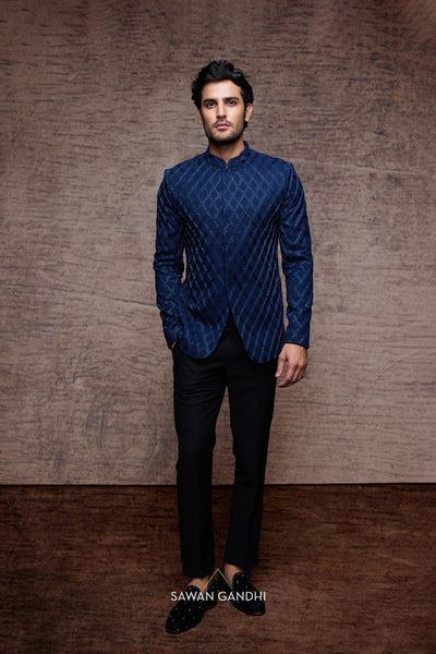 Black Velvet Blazer With Cutdana Work Design by Sawan Gandhi Men