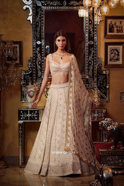 White Aira Chikankari Lehenga - Thechikanlabel - TheChikanLabel | Lucknow  Chikankari Kurtis & Suits