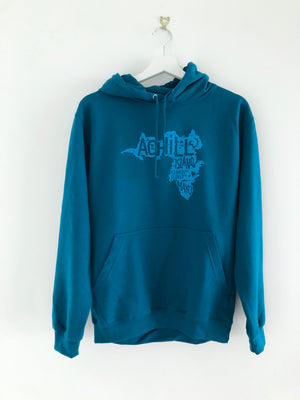 Adult Hoodie - Deep Sea Blue with screen printed Achill Island logo - Unisex