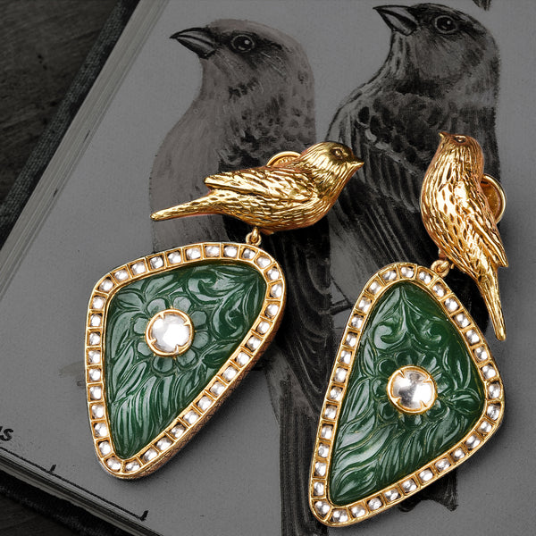 Buy Gold Plated Pearls Bird Jhumka Earrings by Do Taara Online at Aza  Fashions.