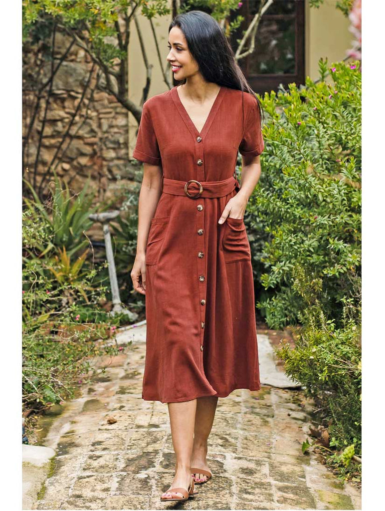 rust linen dress