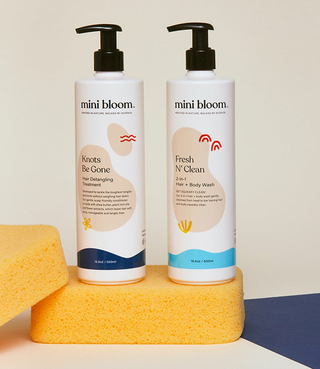 Knots Be Gone and Fresh N' Clean products displayed on sponge