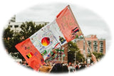 Image of Unissograff peace collage banner flag