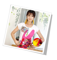 Japanese voice artist Yurin wearing a customised T-shirt