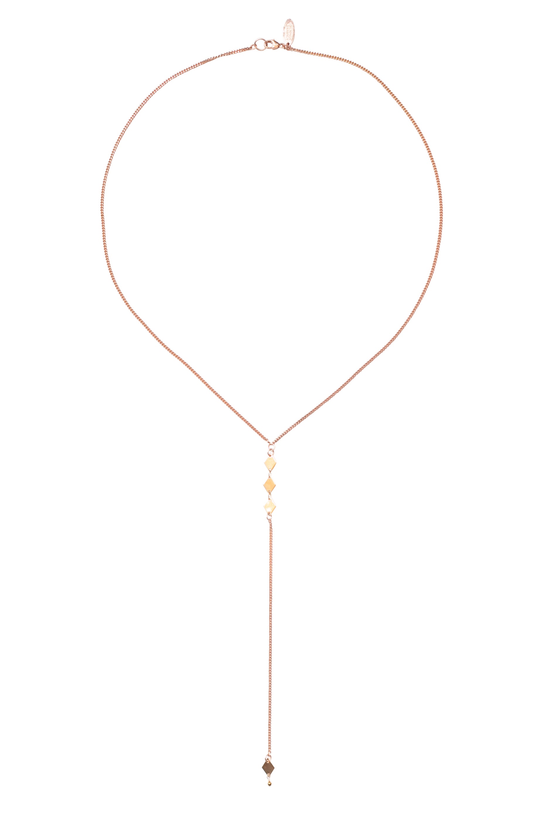 Mixed Metal Diamond Lariat Necklace: Rose Gold with Gold