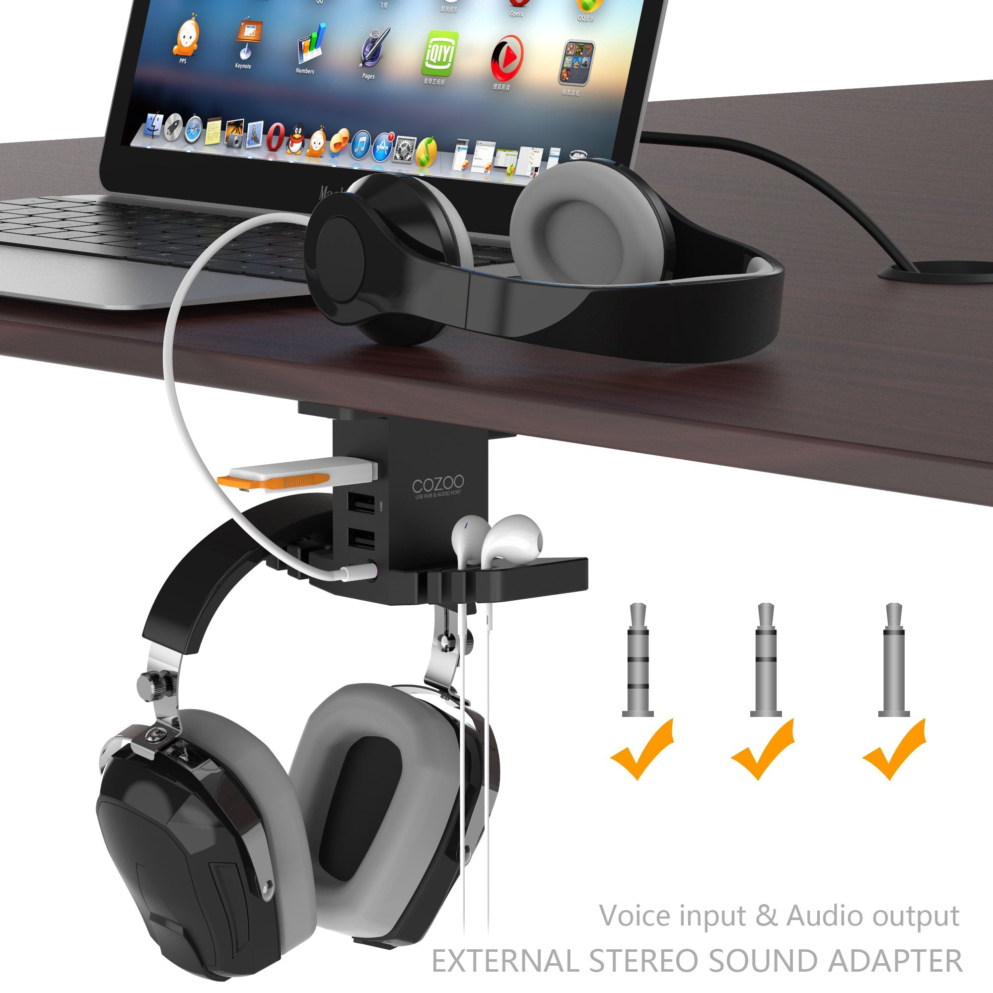Headphone Stand With Usb Hub Cozoo Under Desk Headset Hanger Mount