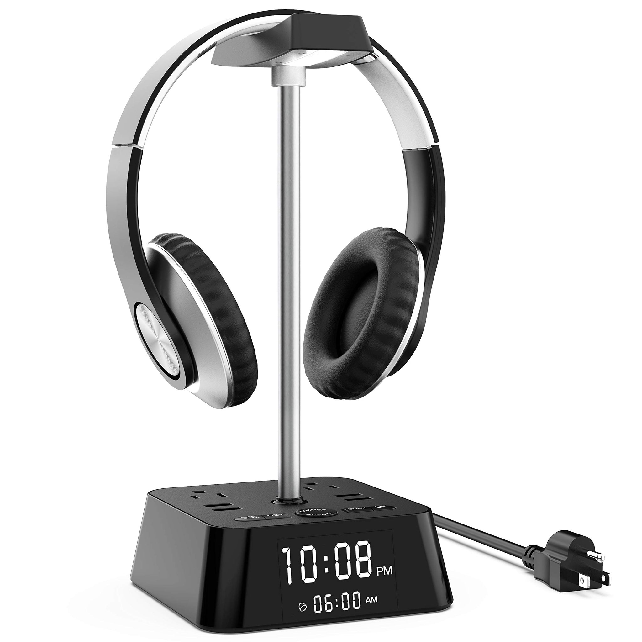 Kdrive Headphone Stand With 4 Usb Charging Port 2 Ac Outlet Led