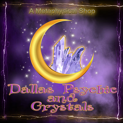 moon with crystals, dallas psychic and crystals logo
