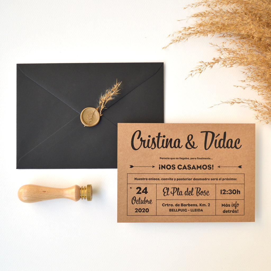 Invitación de boda con papel kraft para la boda de Cristina & Dídac.