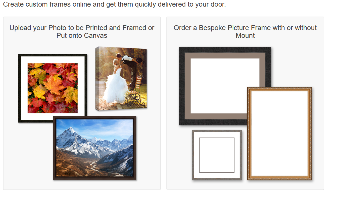 Create custom frames online and get them quickly delivered to your door.