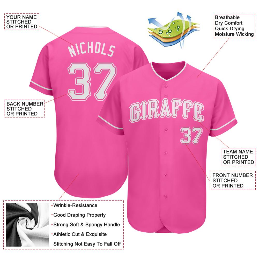 pink and white baseball jersey
