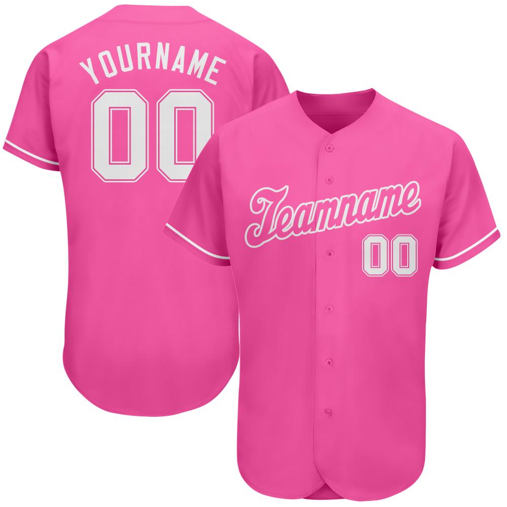 pink and white baseball jersey