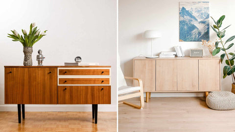 Beispielbild eines Vintage Sideboards vs. eines Retro Sideboards