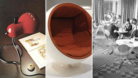 Beispiele für Designs von Joe Colombo,  Verner Panton und Eero Aarnio