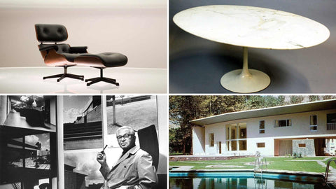 Eames Lounge Chair, ein Tulip Tisch, Bild von Arne Jacobsen und ein Haus in Teheran entworfen von Gió Ponti