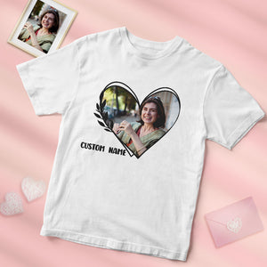 Custom Photo And Name Heart Shirt Personalized Picture T-Shirt Gift For Mom - CustomFacePajamas