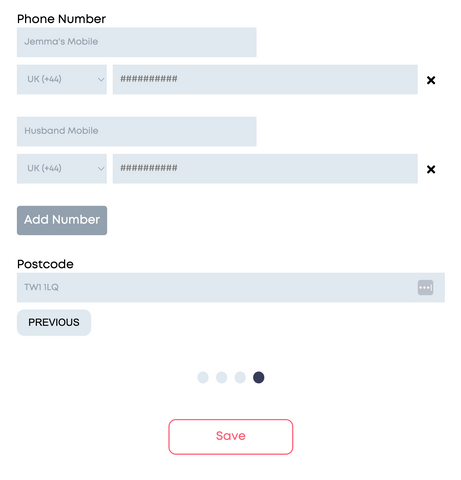 Myne platform screenshot of adding multiple phone numbers