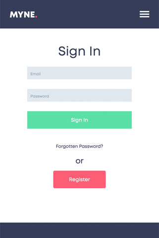 Image showing the login screen for the MYNE lost and found platform