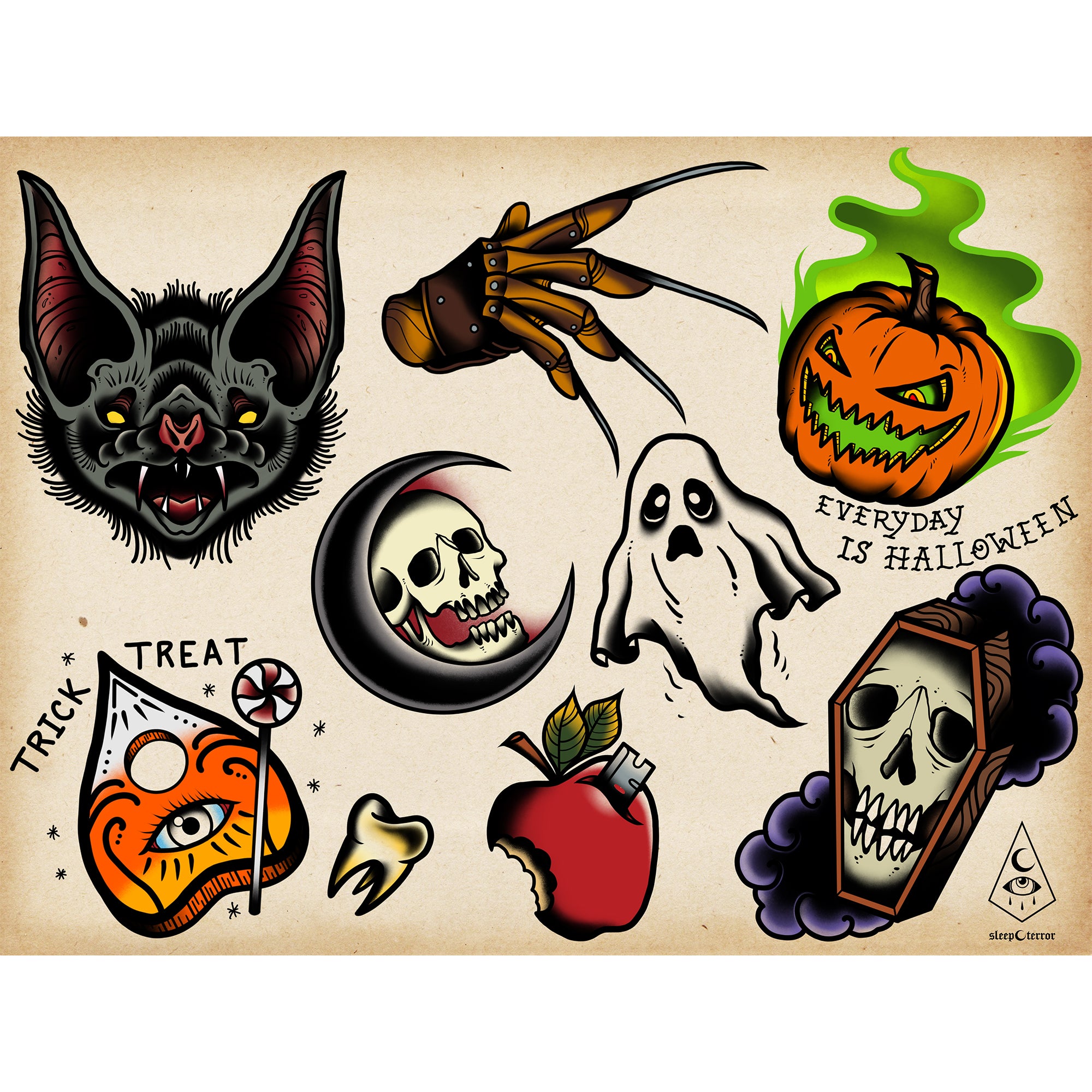 Every Day Is Halloween Tattoo Flash Sheet | Sleep Terror Co. Horror ...
