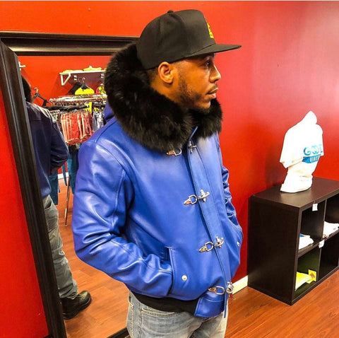 Custom High Quality Royal Blue Suede Bomber Jacket