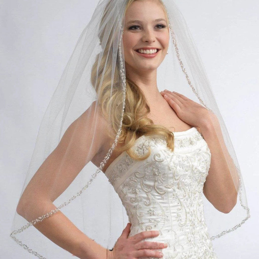 Adora by Simona Wedding Veils - Lace Edge Waltz Length Bridal Veil - Available in White and Ivory White