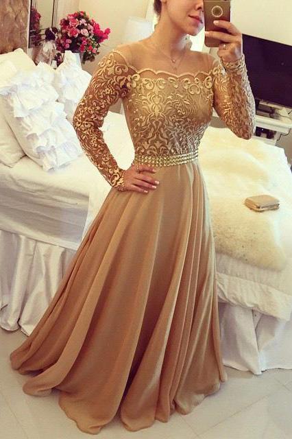 gold long sleeve prom dresses