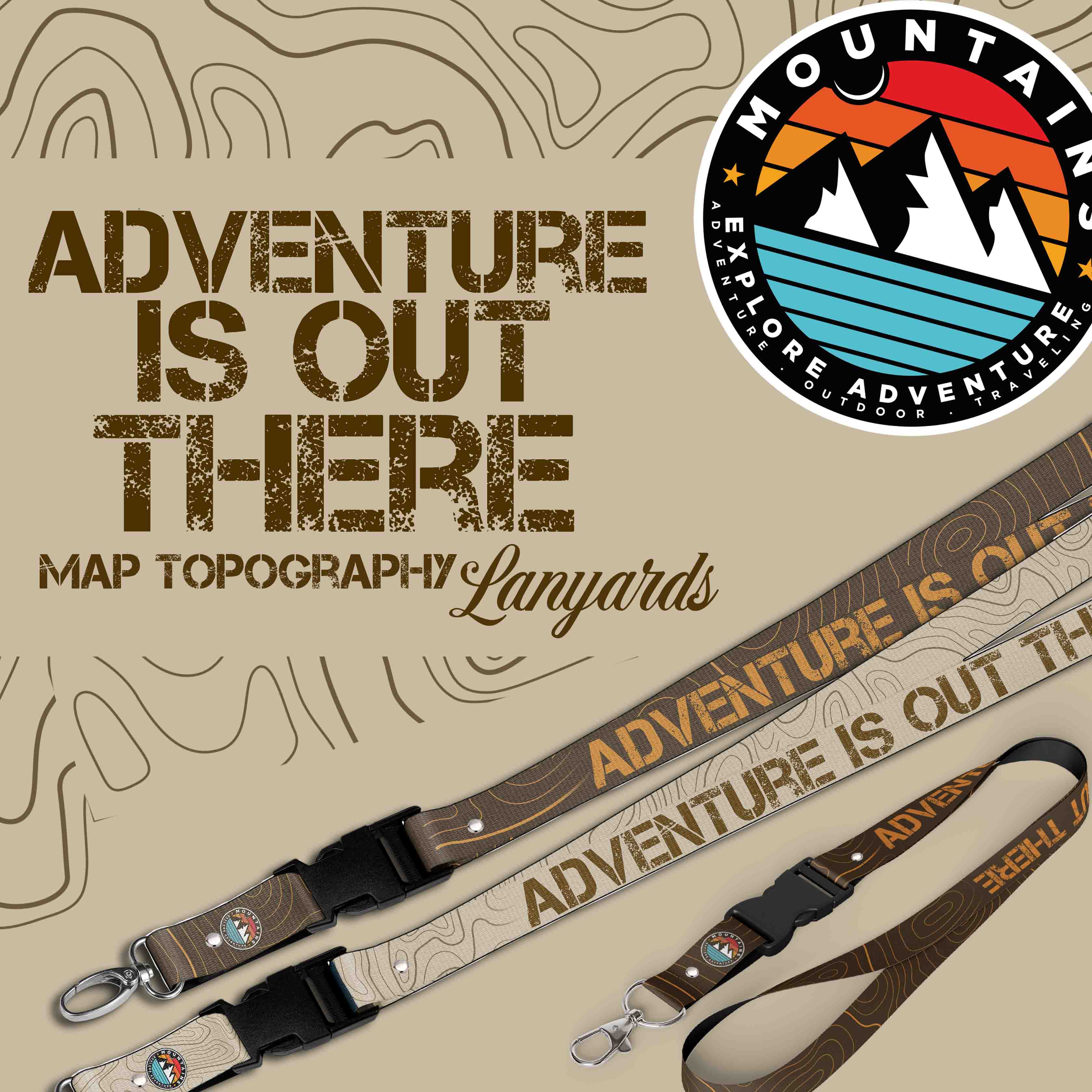 Topography Map Design Lanyard