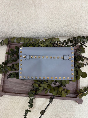Valentino Powder Blue Leather Rockstud Clutch Bag - The Don’s Luxury Goods